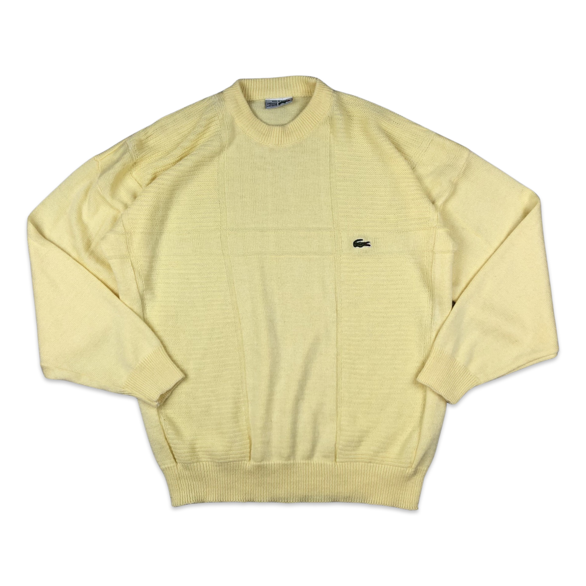 Vintage 80s Chemise Lacoste Knit Jumper Yellow 2XL 3XL Worth The