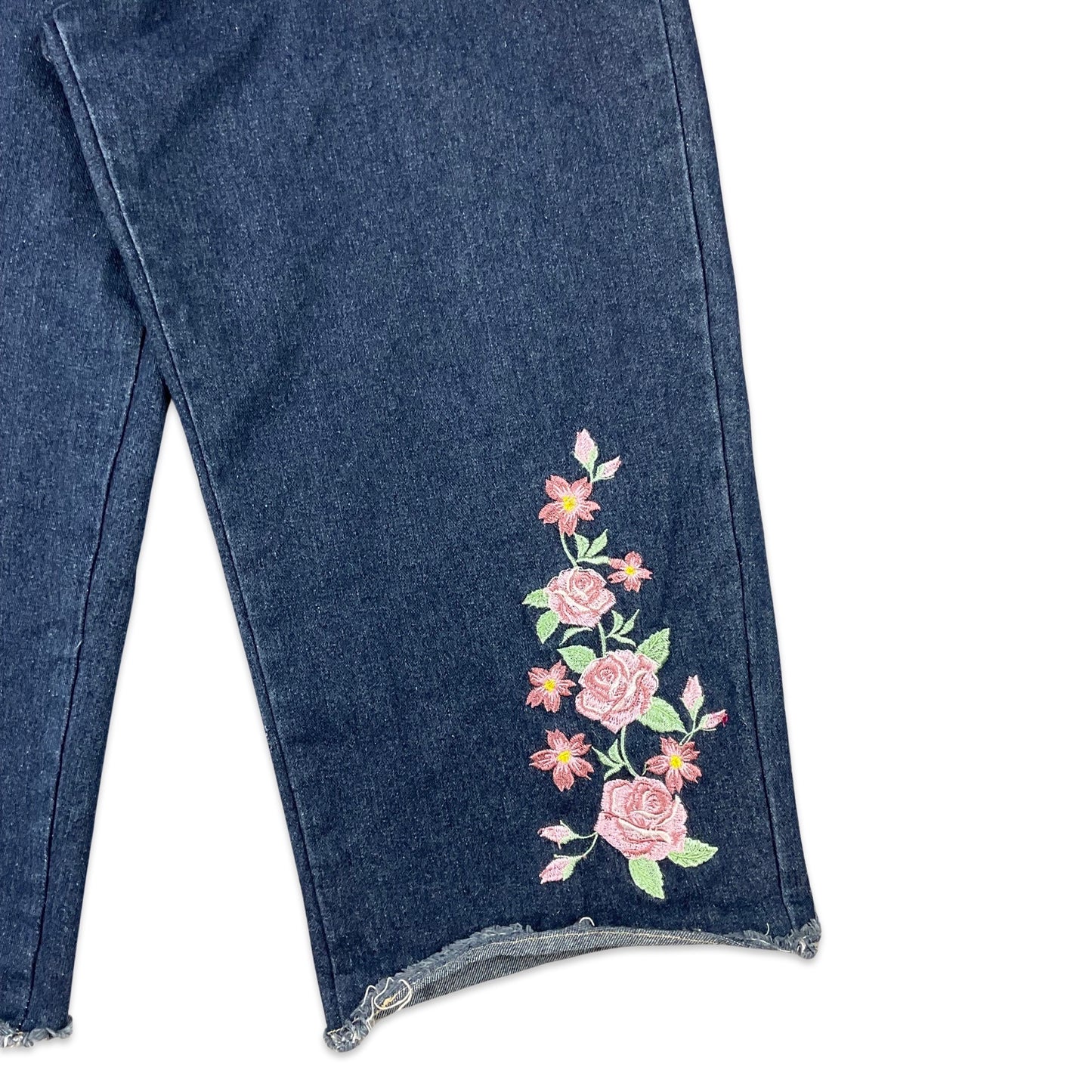 Vintage 80s Floral Embroidered Blue Jeans 10 12 14