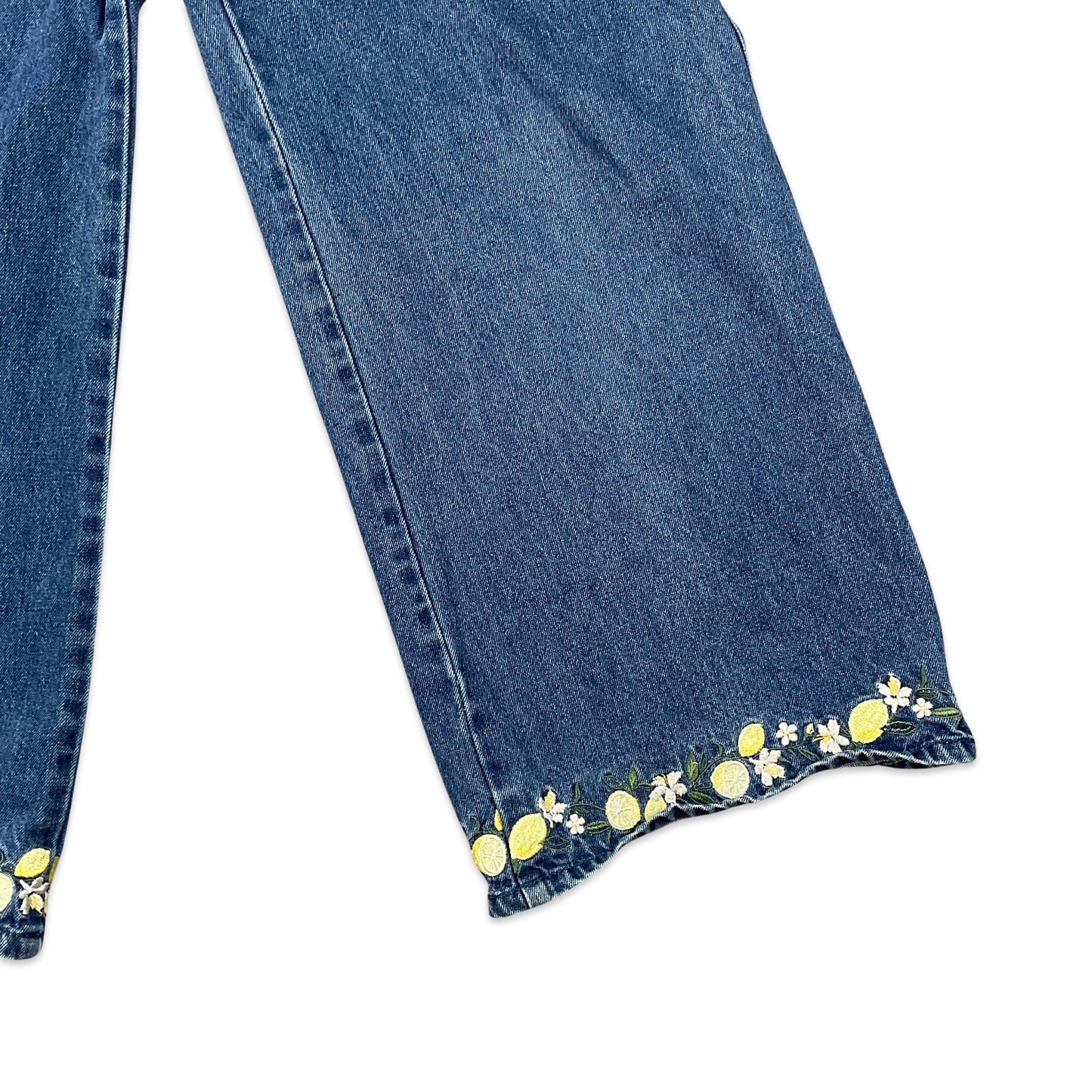 Floral Embroidered Blue Wide Leg Jeans 6 8 10 12