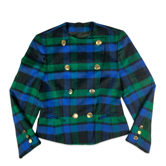Vintage Blue Black & Green Plaid Wool Coat 8 10