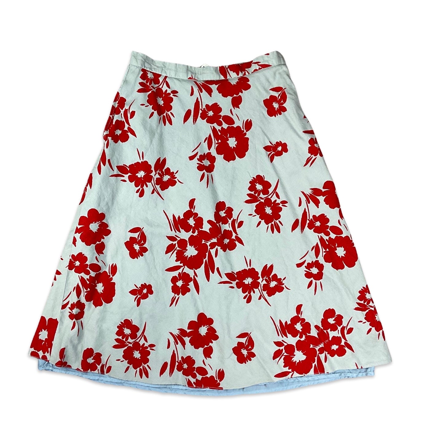 Vintage Grey & Red Floral Print A-line Skirt 4 6