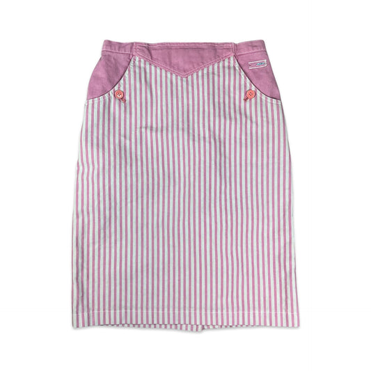 Vintage 80s Pink & Grey Striped Pencil Skirt 12