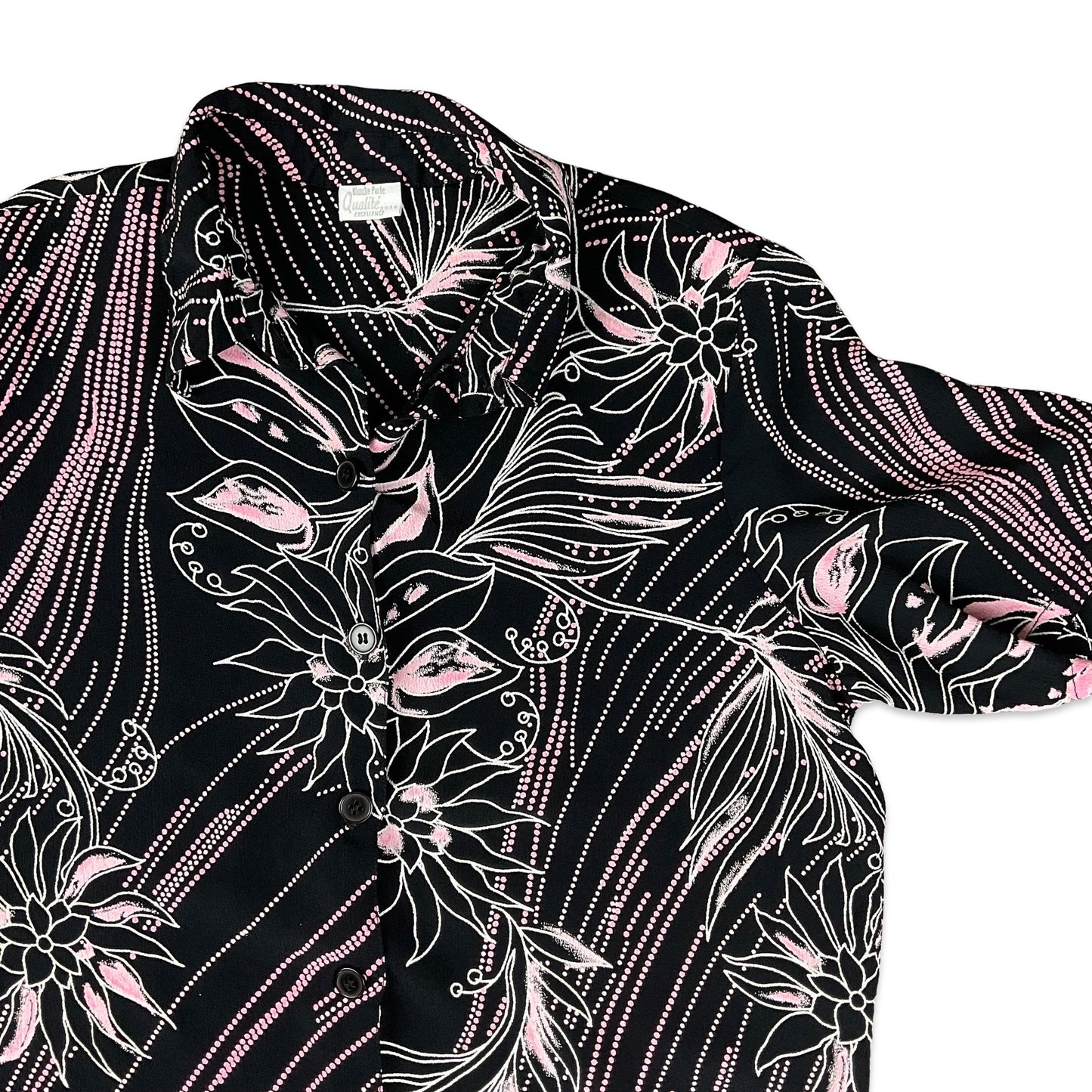 Vintage 80s 90s Black and Pink Abstract Print Shirt Blouse 10 12