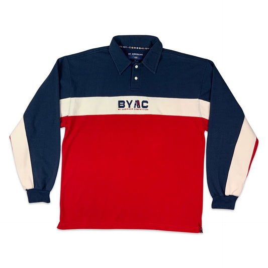Vintage Red Navy & White American Sport Polo Shirt L XL