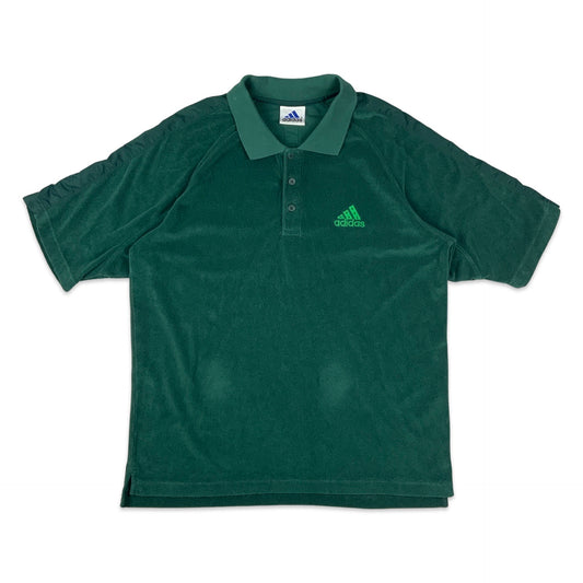 Vintage Adidas Green Terry Cotton Polo Shirt M L