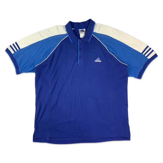 Vintage Blue & White Adidas Polo Shirt L XL