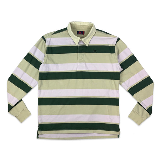 Vintage 90s Kappa Beige Green & Pink Striped Rugby Shirt M L