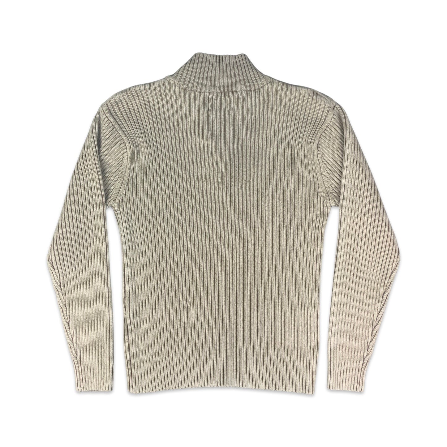 Vintage 90s Taupe Ribbed Quarter Zip Jumper M L