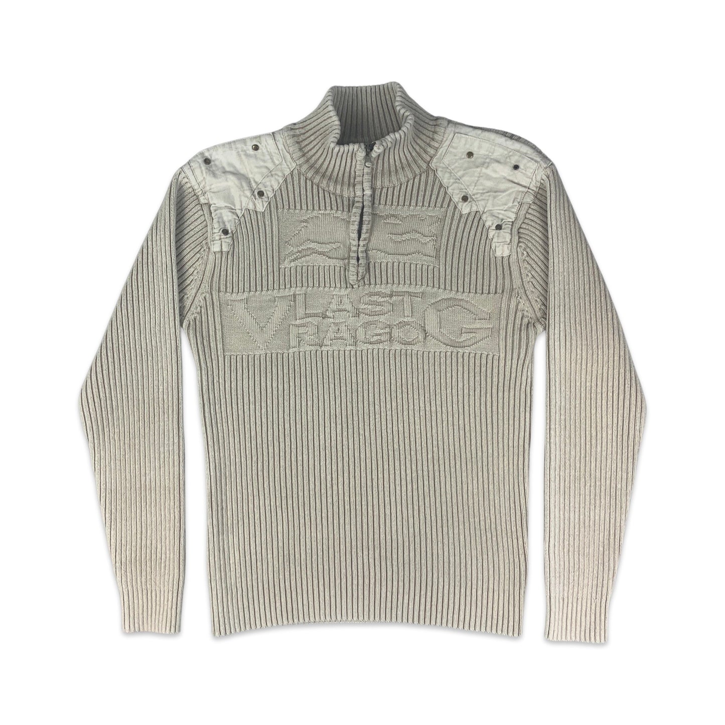 Vintage 90s Taupe Ribbed Quarter Zip Jumper M L