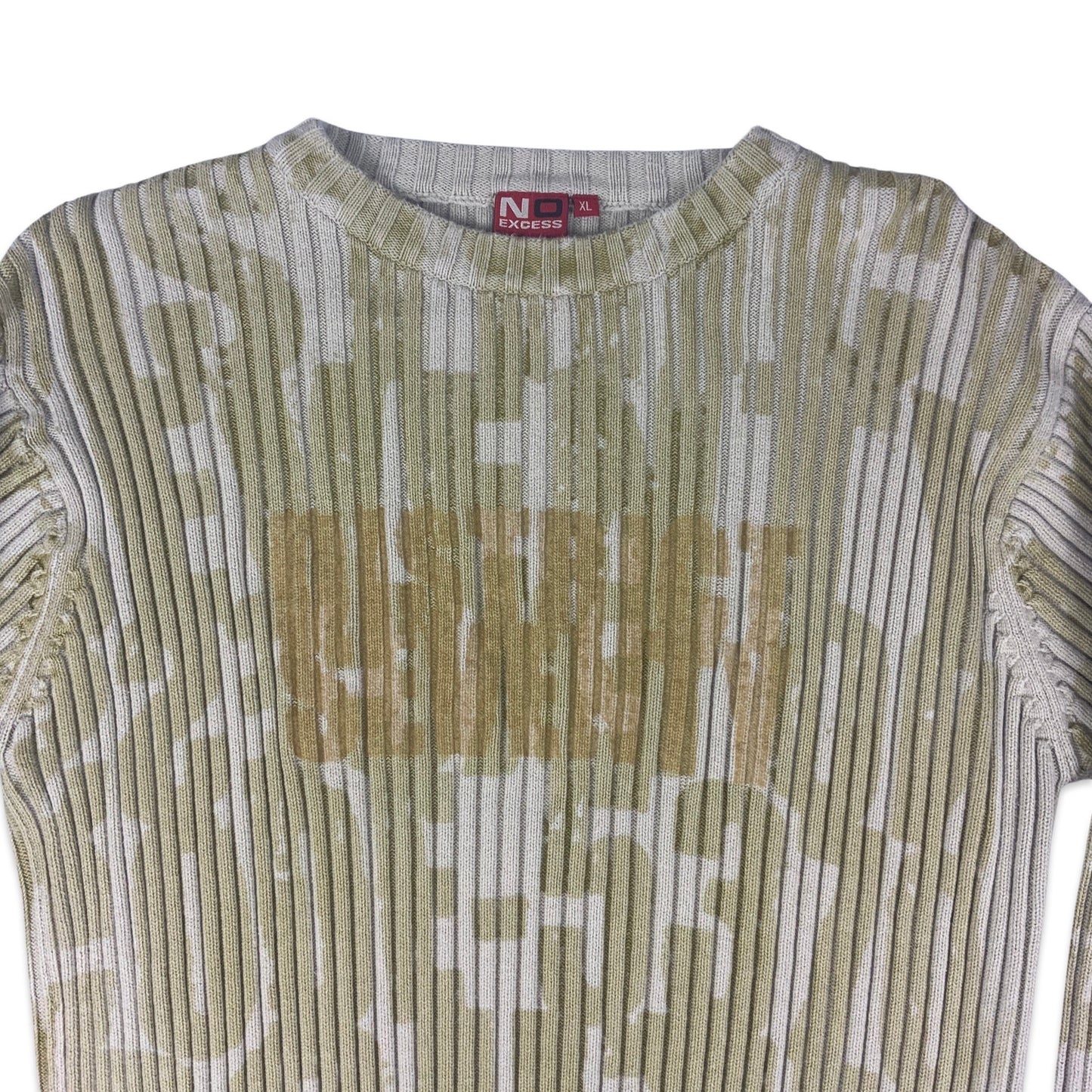 Vintage 90s Beige & Pale Green Ribbed Knit Jumper M L