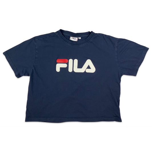 FILA Navy Cropped Spell Out Tee T-Shirt 10 12
