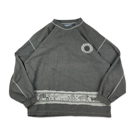 Vintage Grey Graphic Print Sweatshirt L XL