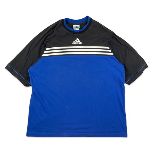 Vintage 90s Adidas Black Blue & White Tee T-Shirt M L