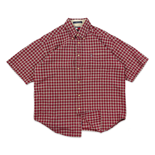 Vintage 90s Tommy Hilfiger Red Plaid Shirt XL XXL