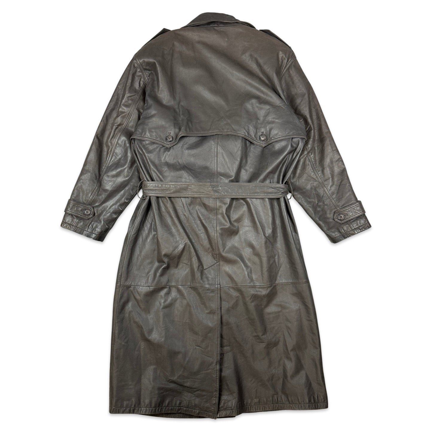 90s Vintage Brown Leather Trench Coat 2XL
