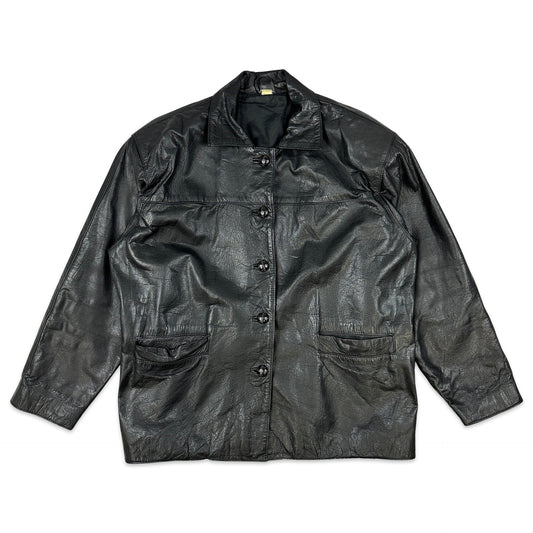 90s Vintage Black Leather Coat 16