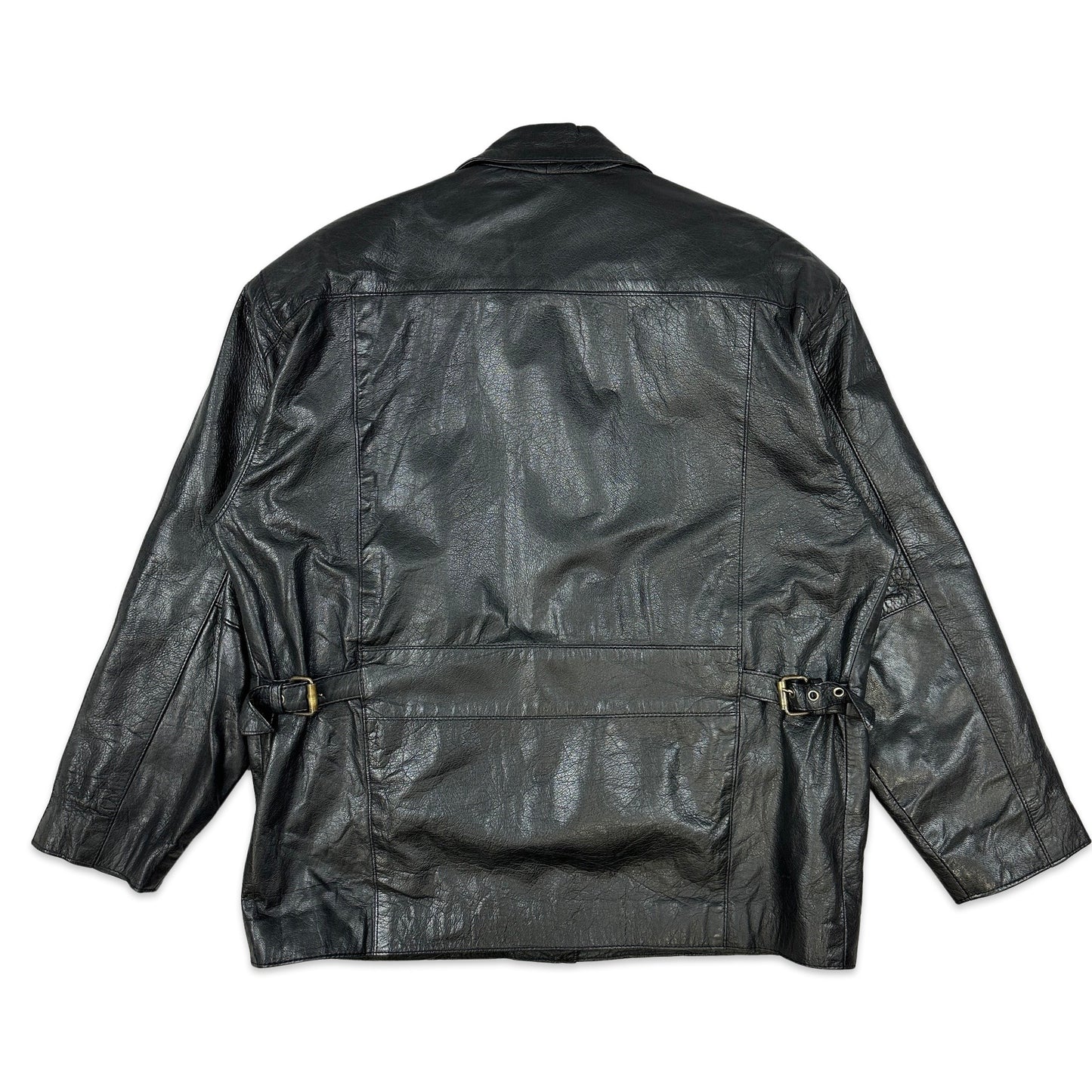 90s Vintage Black Leather Coat 16