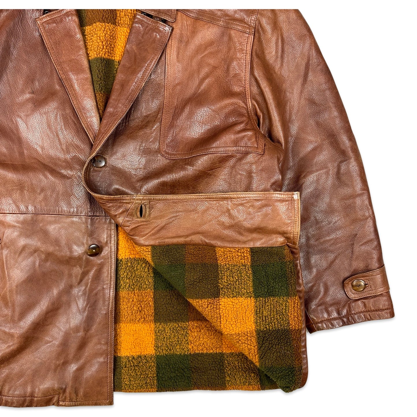 90s Vintage Tan Leather Coat XL