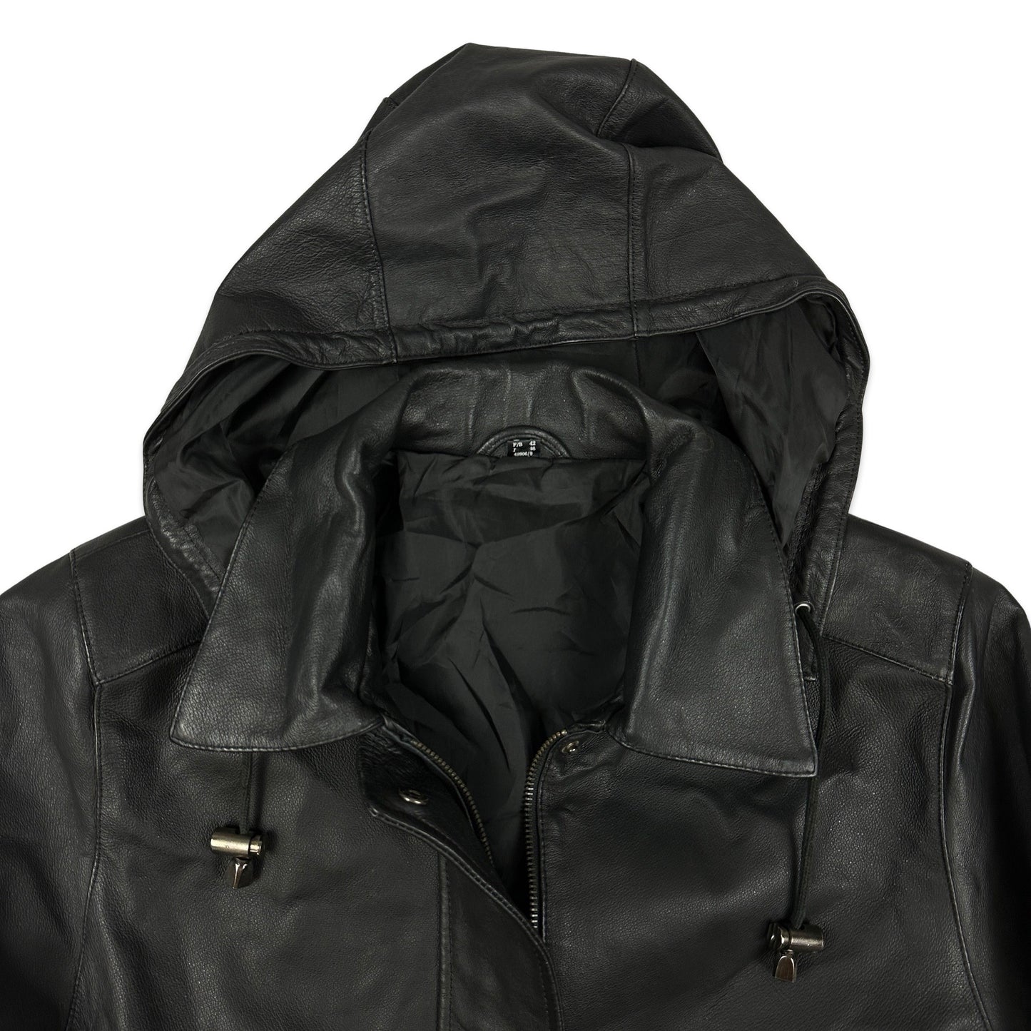 Preloved Black Leather Hooded Coat 16