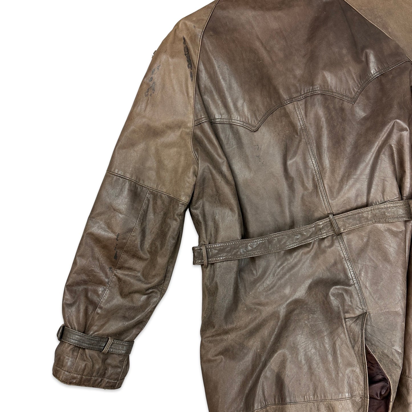 90s Vintage Brown Leather Trench Coat L