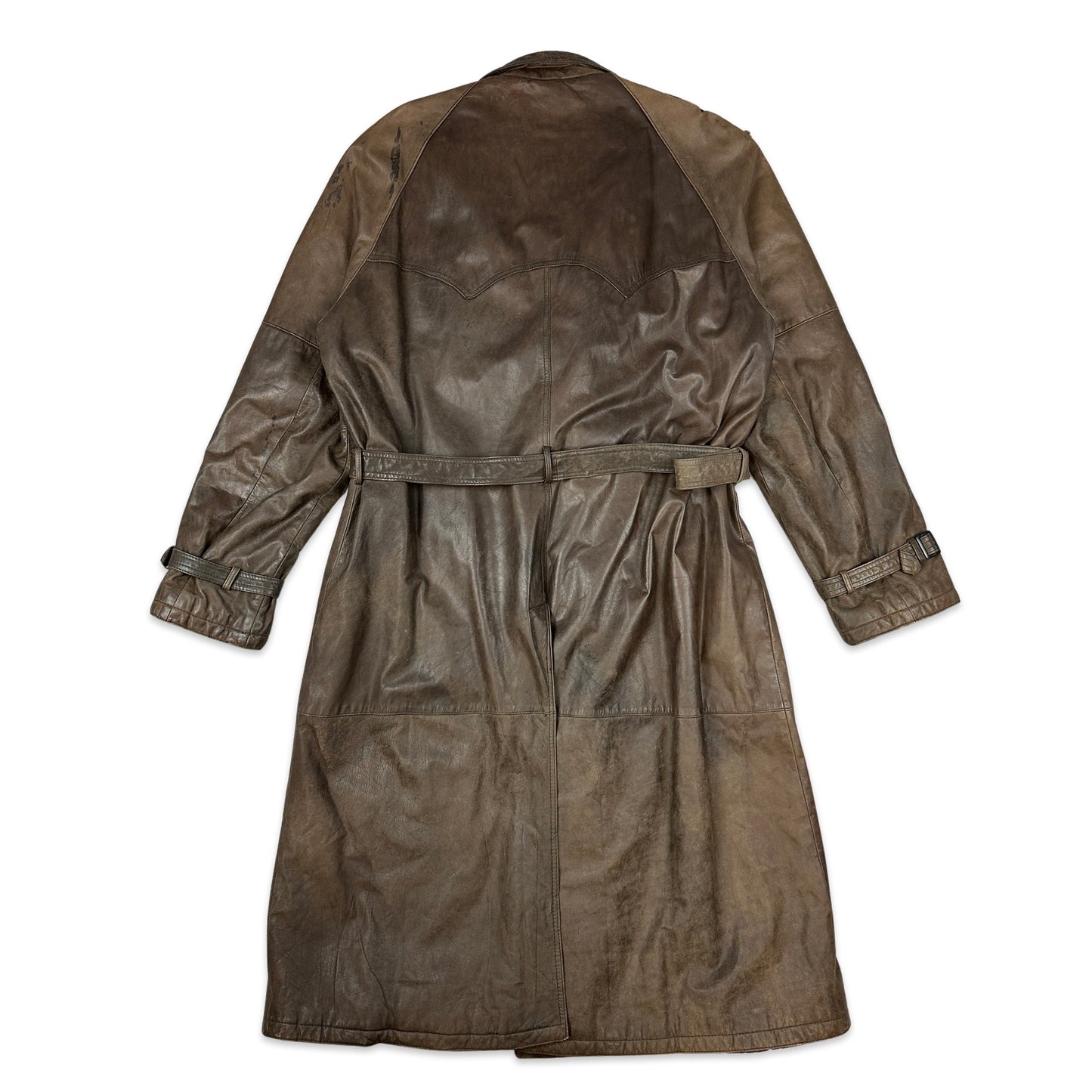 90s Vintage Brown Leather Trench Coat L