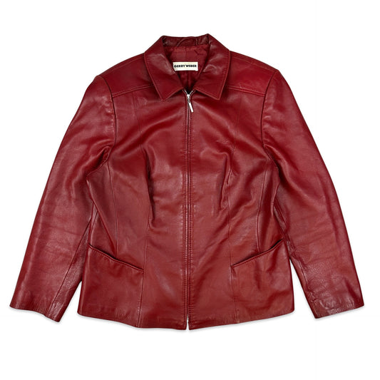 Y2K Vintage Gerry Weber Red Leather Jacket 14 16