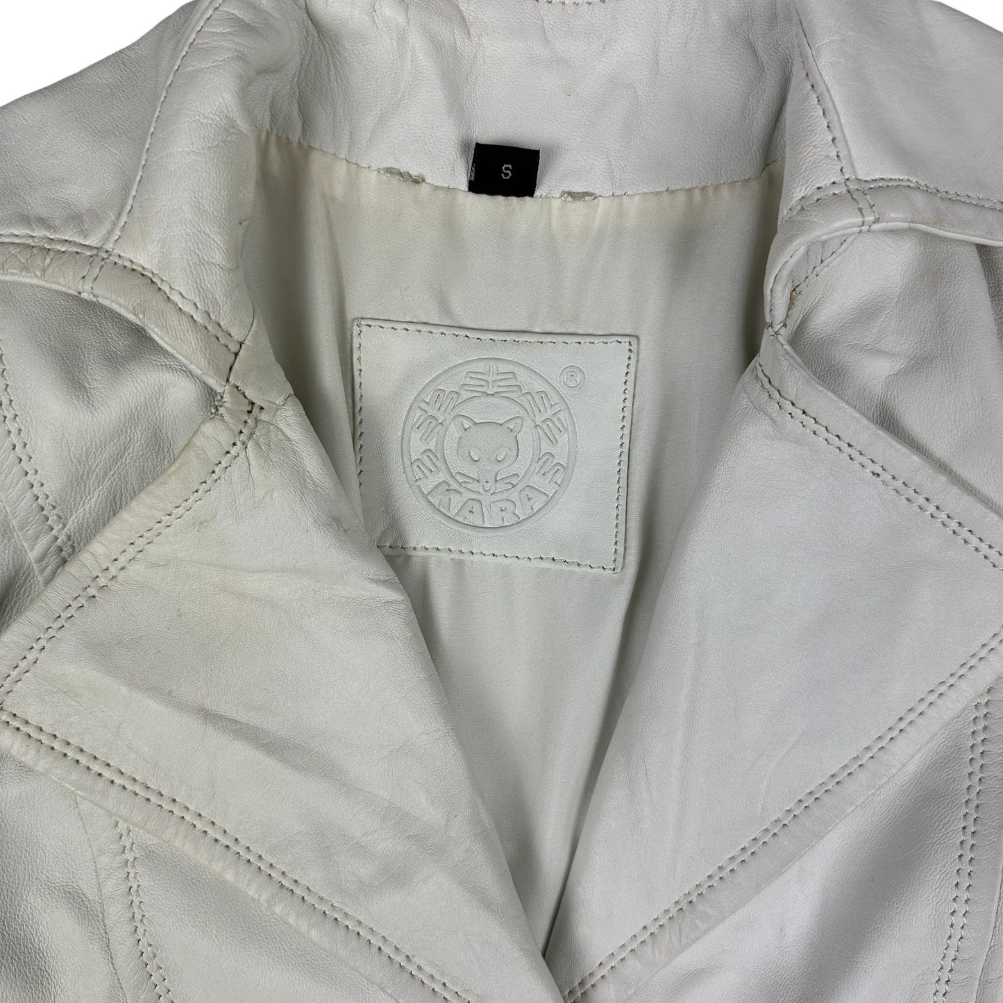 Y2K Vintage White Leather Trench Coat 12