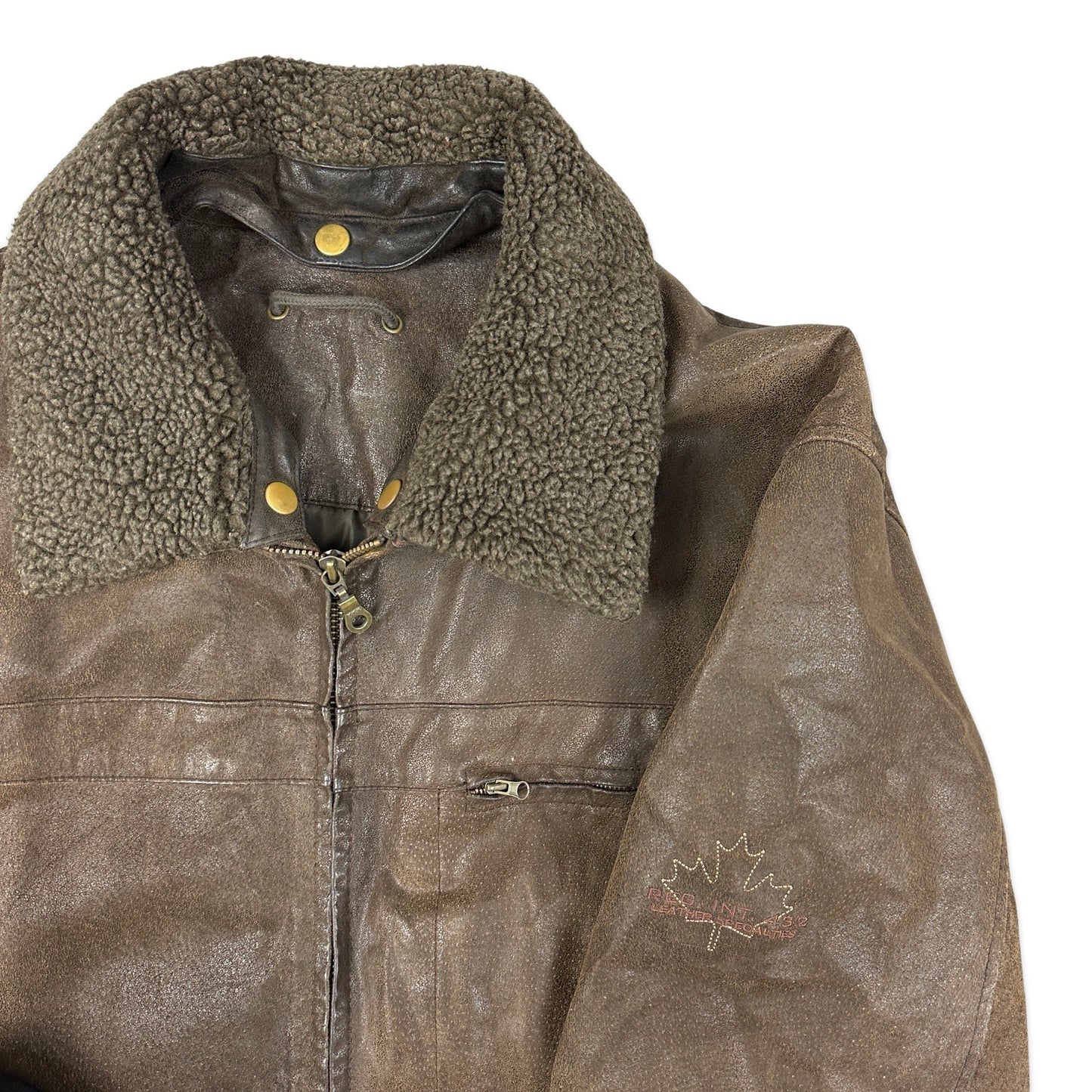 Preloved Brown Leather Aviator Jacket XL