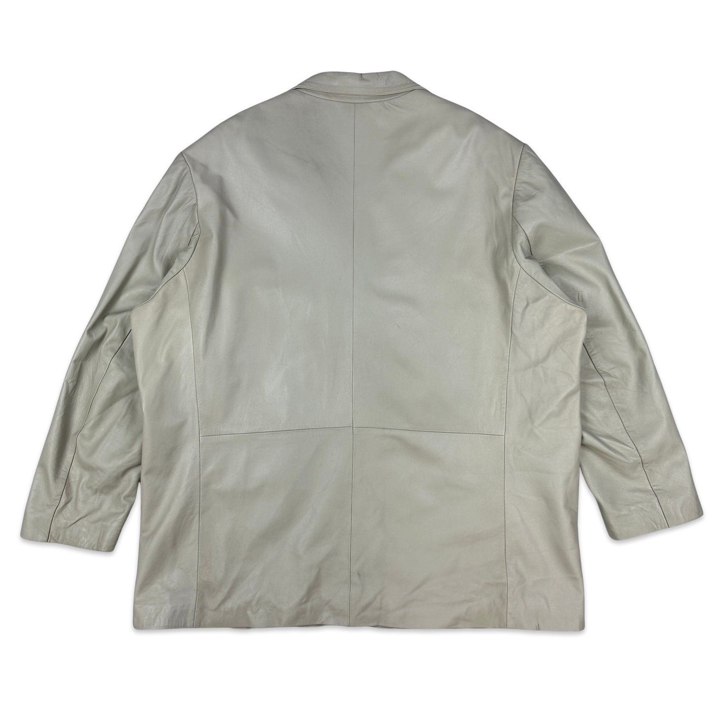 90s Vintage Cream Leather Blazer 3XL