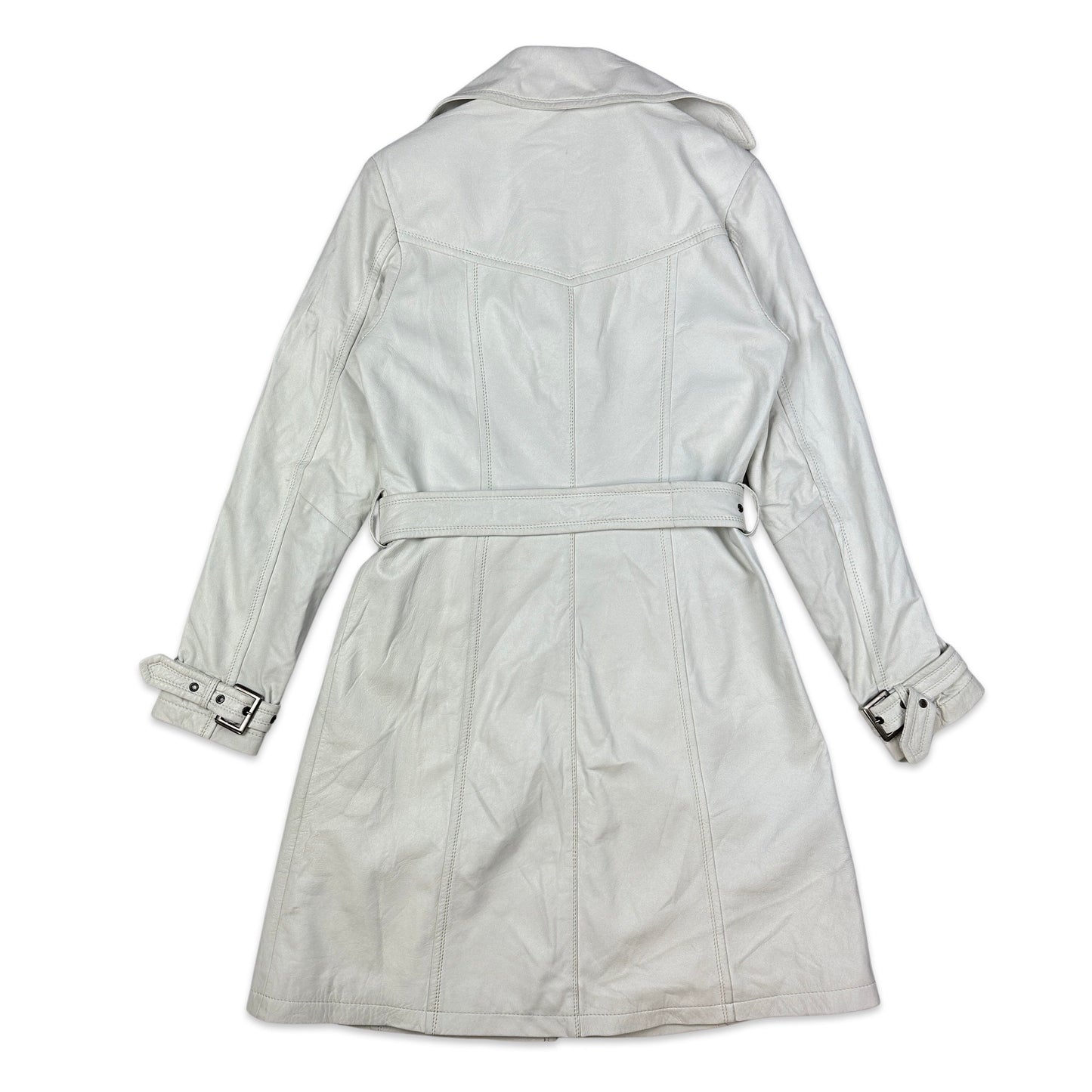 Y2K Vintage White Leather Trench Coat 12