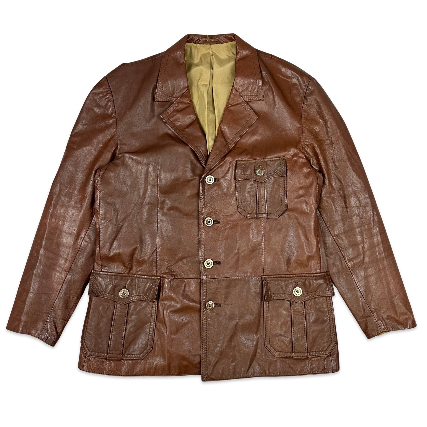 70s 80s Vintage Brown Leather Jacket L