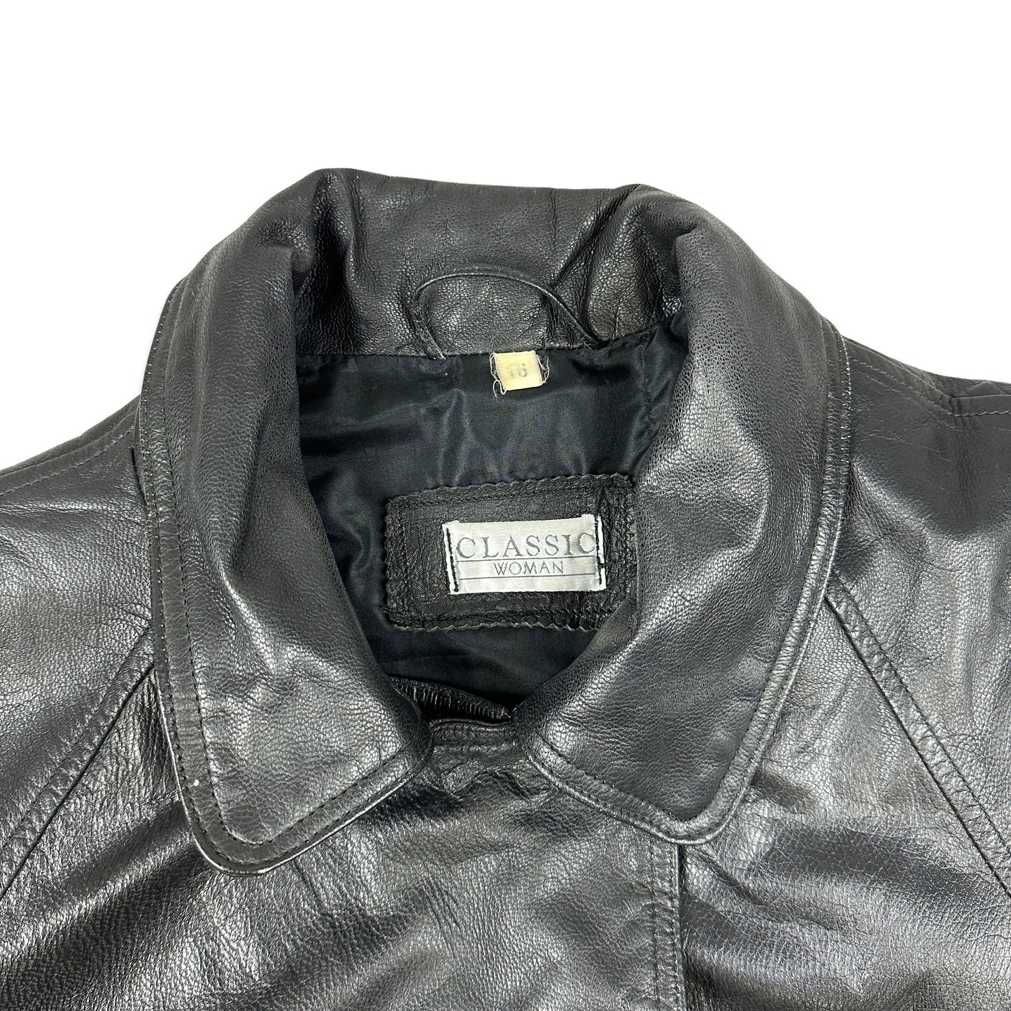 90s Vintage Black Leather Coat 14
