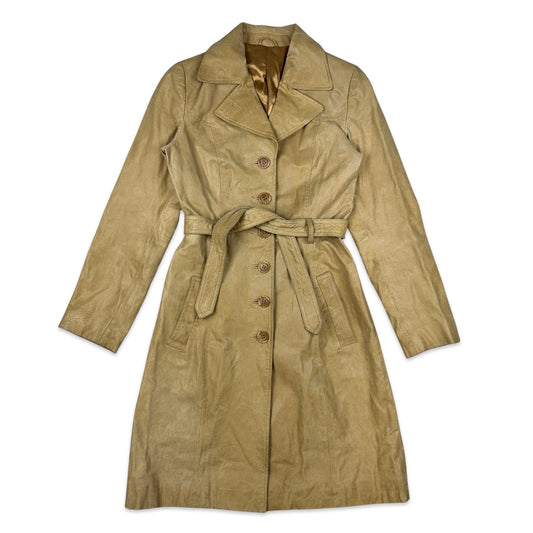 90s Vintage Beige Leather Trench Coat 10