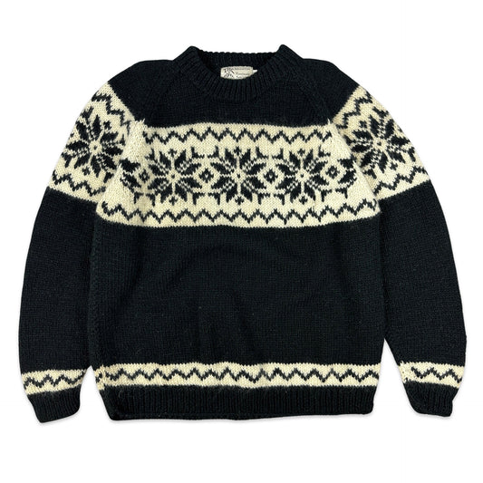 Vintage Icelandic Style Patterned Wool Knit Jumper XL