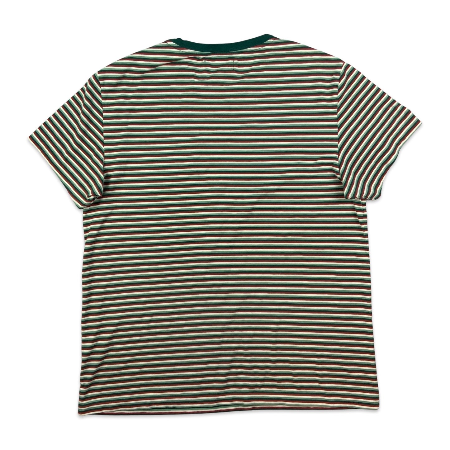 Vintage 90s Ralph Lauren Green White & Red Stripe Pocket Tee T-Shirt S M