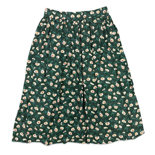 90s Vintage Green Floral Midi Skirt 14 16