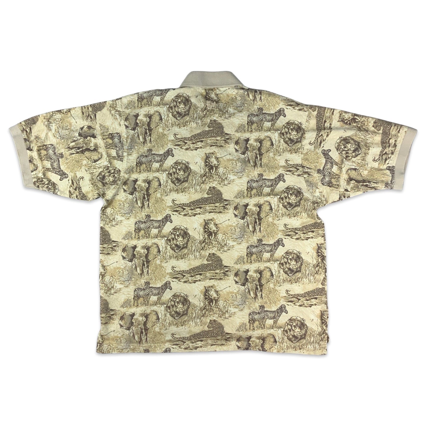 Safari Print Beige Polo Shirt L XL