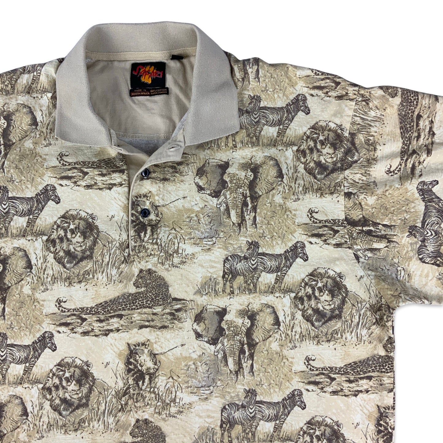 Safari Print Beige Polo Shirt L XL