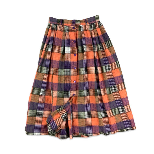 Vintage Orange & Purple Plaid Button-up Skirt 6