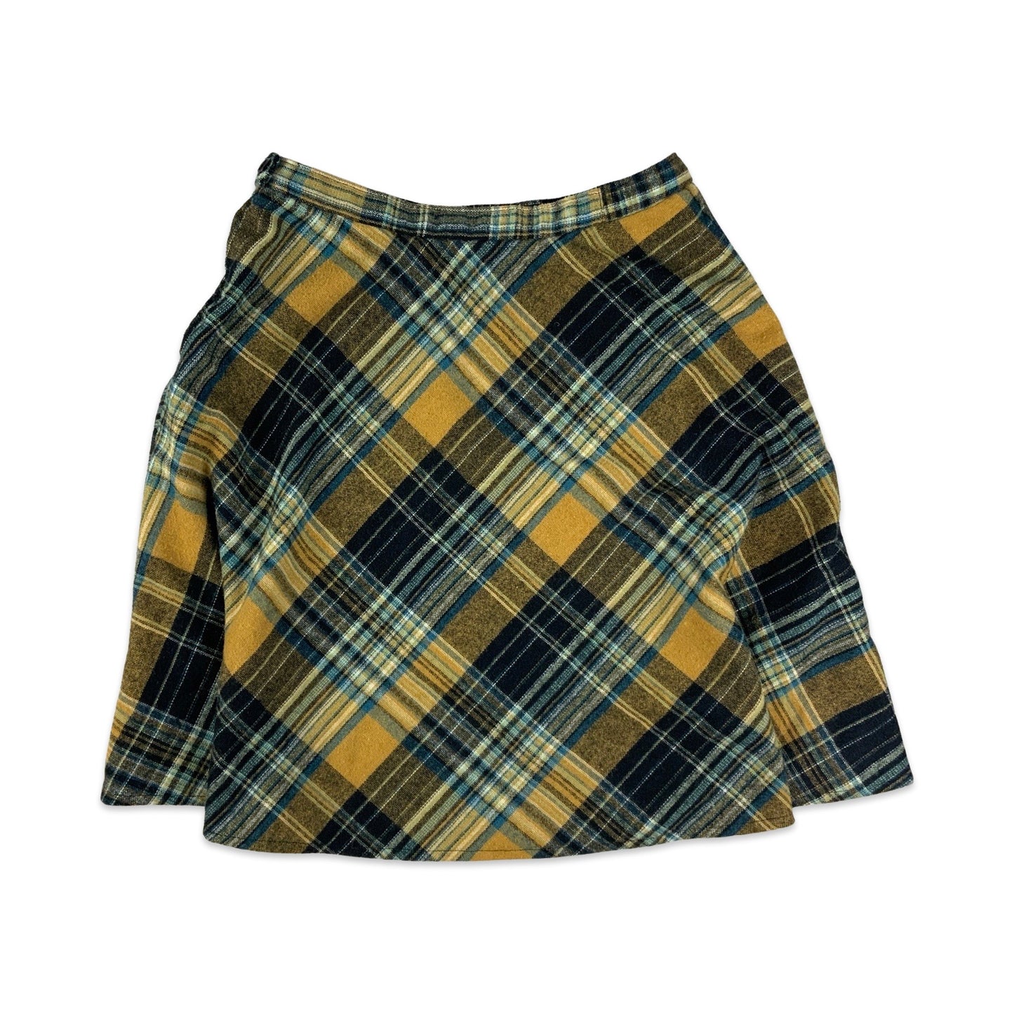 Vintage Yellow Blue & Black Plaid A-line Mini Skirt 10