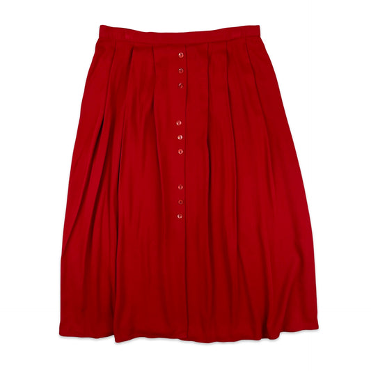 80s Vintage Red Pleated Midi Skirt 16