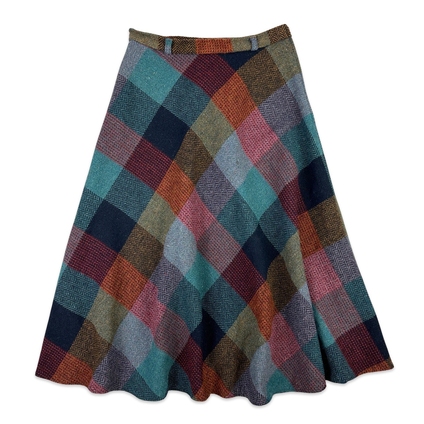 70s Vintage Wool Check Midi Skirt 8
