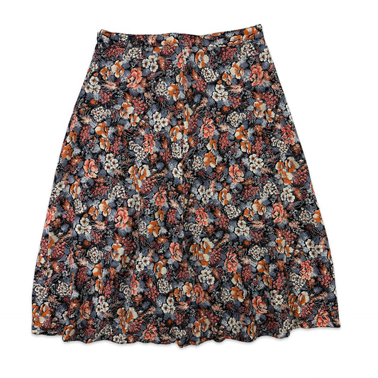 80s Vintage Autumnal Floral Midi Skirt 10