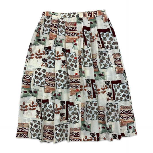 80s Vintage Patterned Pleated Midi Skirt 14