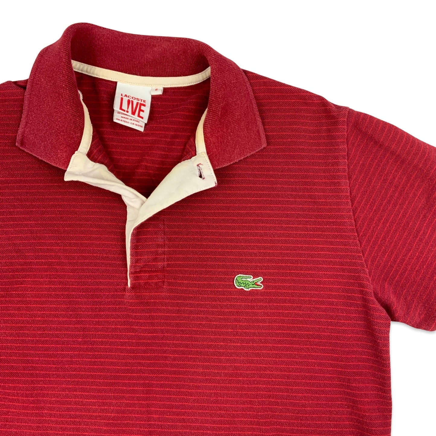Lacoste Red Striped Polo Shirt M L