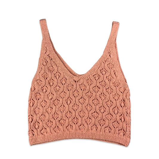Vintage Pink Cable Knit Strappy Cropped Top 4 6 8