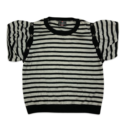 Striped Black & Grey Short Sleeve Jumper 8 10 12