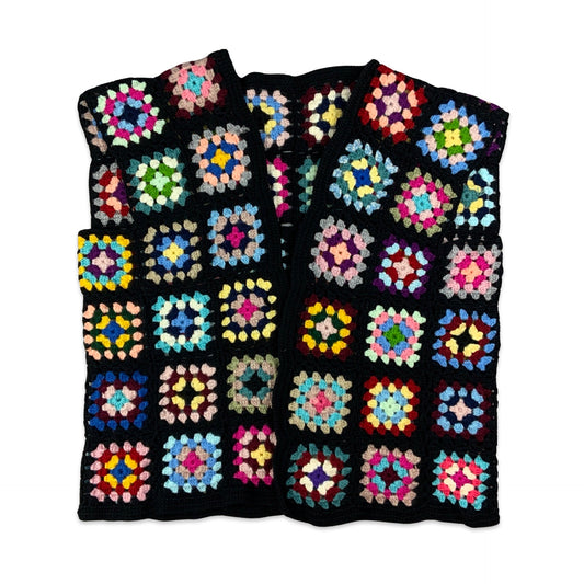 Vintage Black Multicolour Crochet Cardigan 20 22