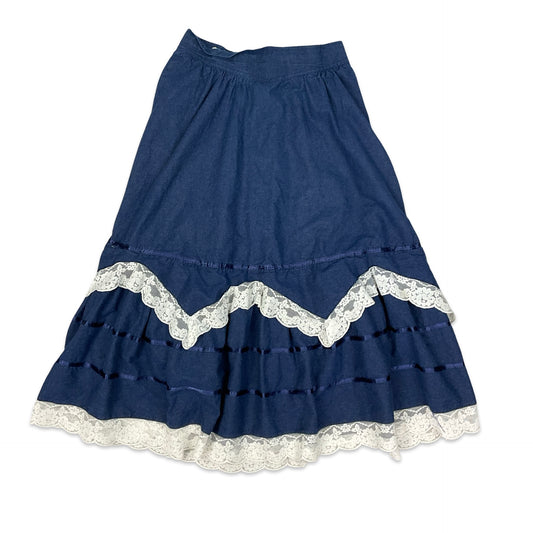 Vintage C&A Tiered Blue Denim Maxi Skirt 10