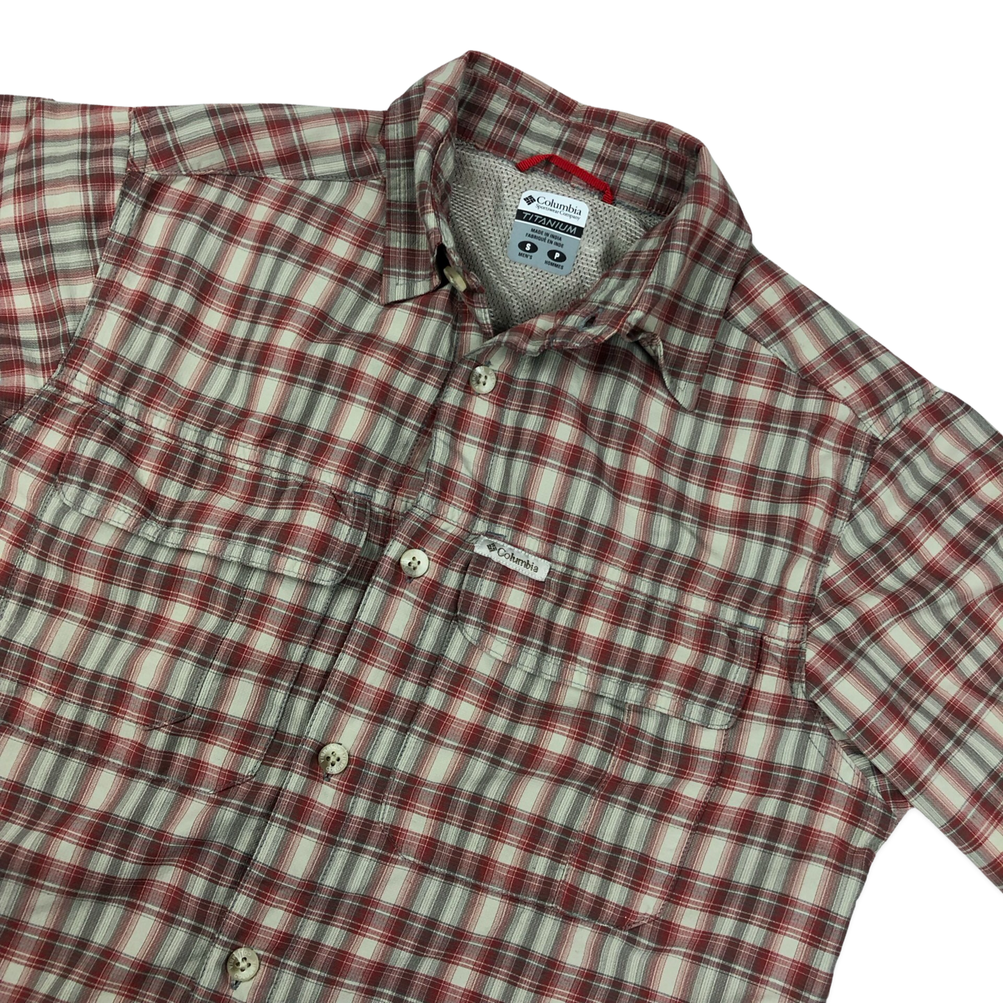 Vintage Columbia White and Red Plaid Shirt S
